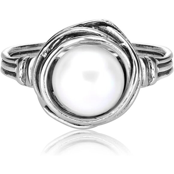 🆕 Women White Fresh Water Pearl Wire Wrap Vintage Design Lead Handcrafted Ring - Picture 3 of 6